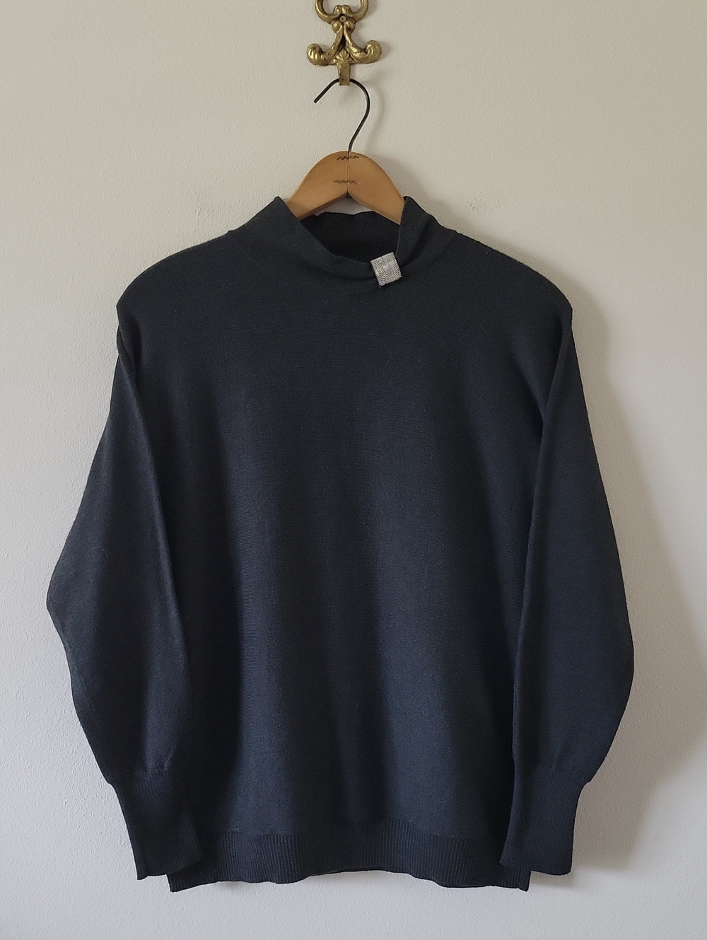 Chico's Dark Charcoal Caviar Bead Mock Neck Sweater Size Medium
